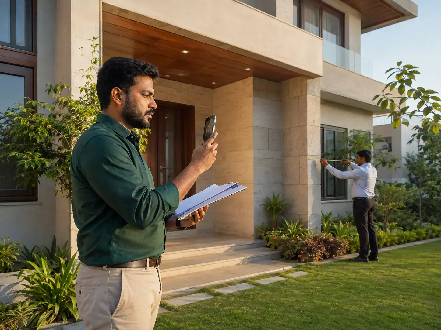 A verified field manager inspecting an NRI property and recording proof